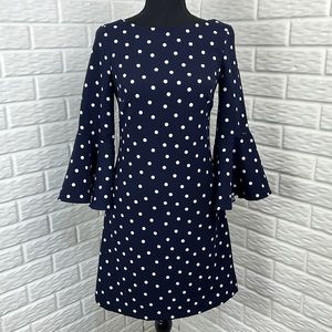 ELIZA J Dress Blue & White Polka Dot Flare Bell sleeve size 0